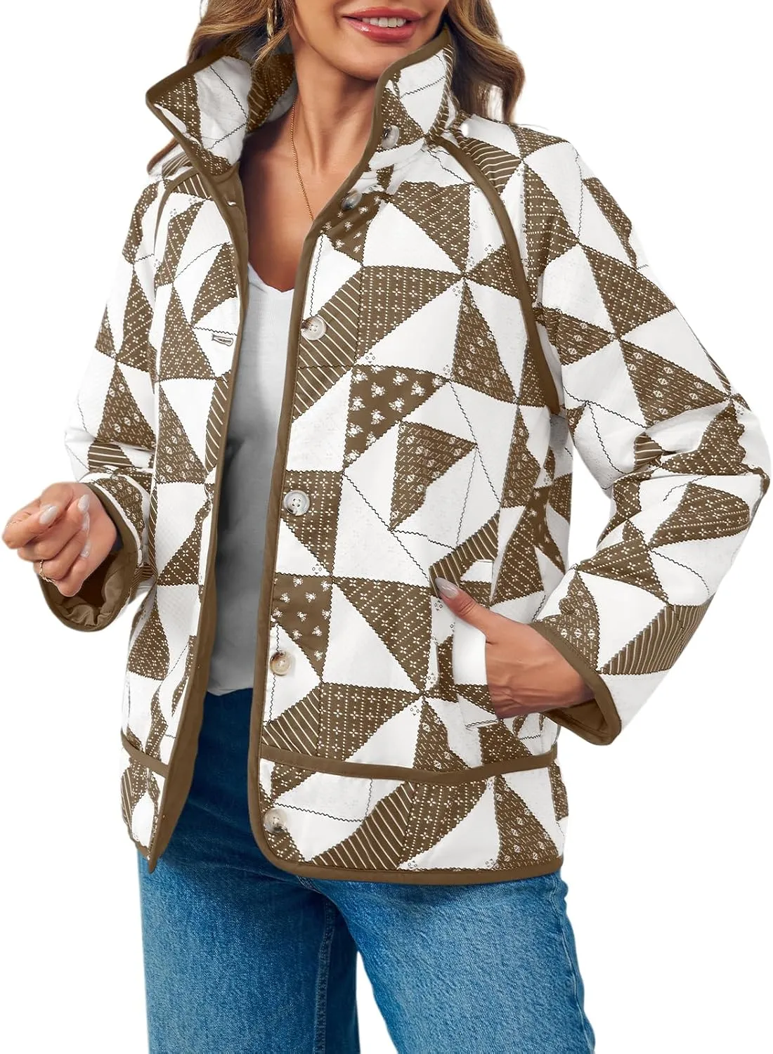 Tankaneo Womens Quilted Puffer Jacket Patchwork Lightweight Padded Puffy Down Coat Outerwear