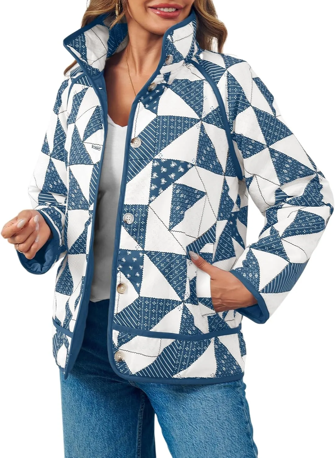 Tankaneo Womens Quilted Puffer Jacket Patchwork Lightweight Padded Puffy Down Coat Outerwear
