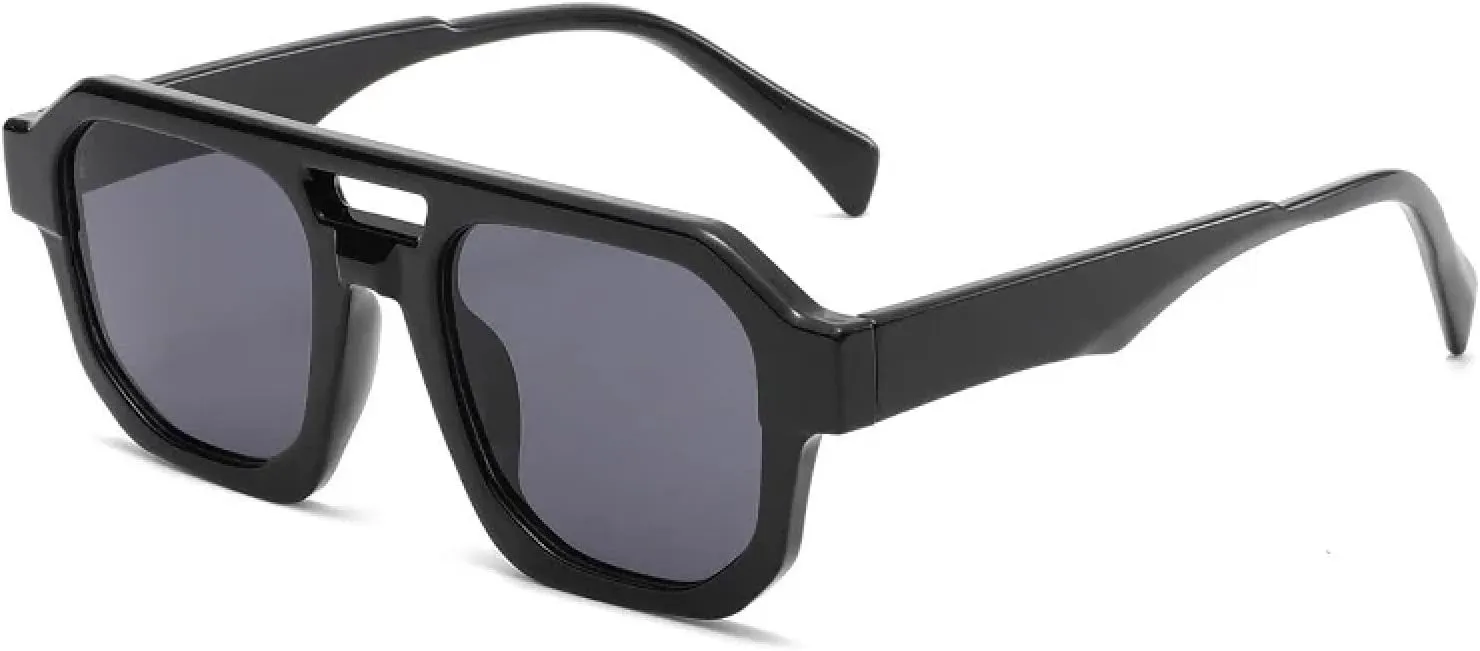 Trendy Sunglasses Vintage Shades Women Men Double Bridge Eyewear Fashion Uv400 Protection Retro