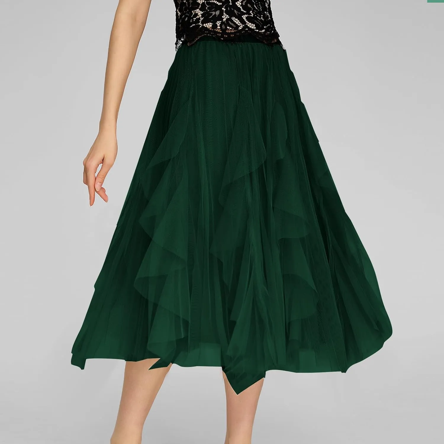 Tulle Skirts for Women Elastic Waist Midi Skirts Summer Flowy Skirts Puffy Tiered Skirt Trendy A Line Mesh Skirts