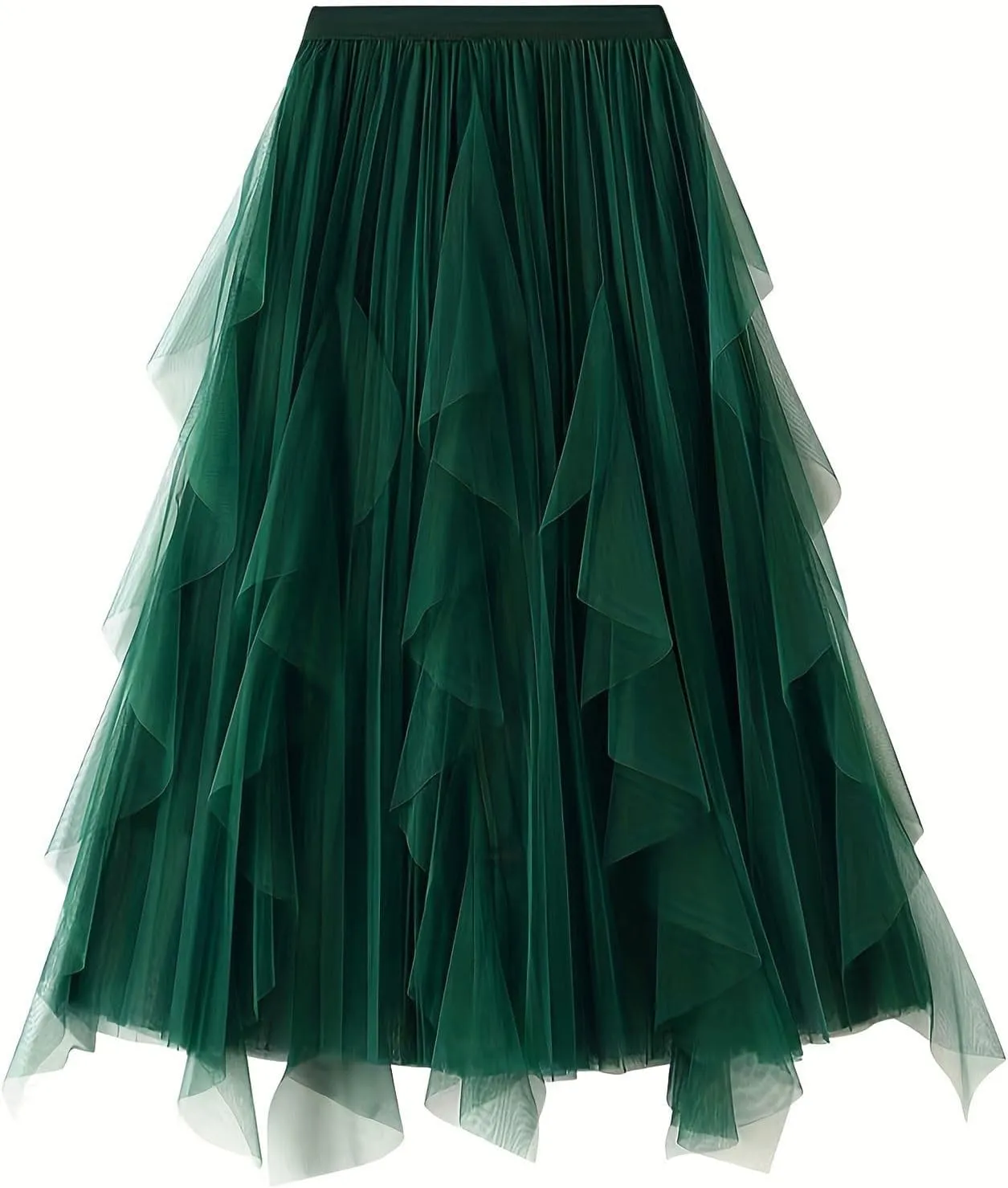 Tulle Skirts for Women Elastic Waist Midi Skirts Summer Flowy Skirts Puffy Tiered Skirt Trendy A Line Mesh Skirts