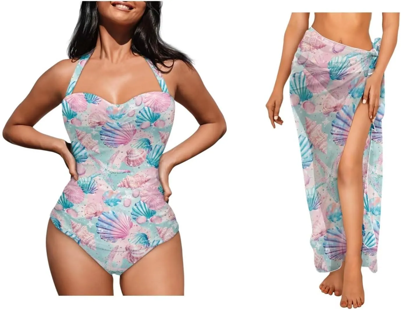 Two Piece Swimsuits One Piece Bathing Suit for Women Sexy High Waisted Bikini Bottoms Tummy Control Beachwear
