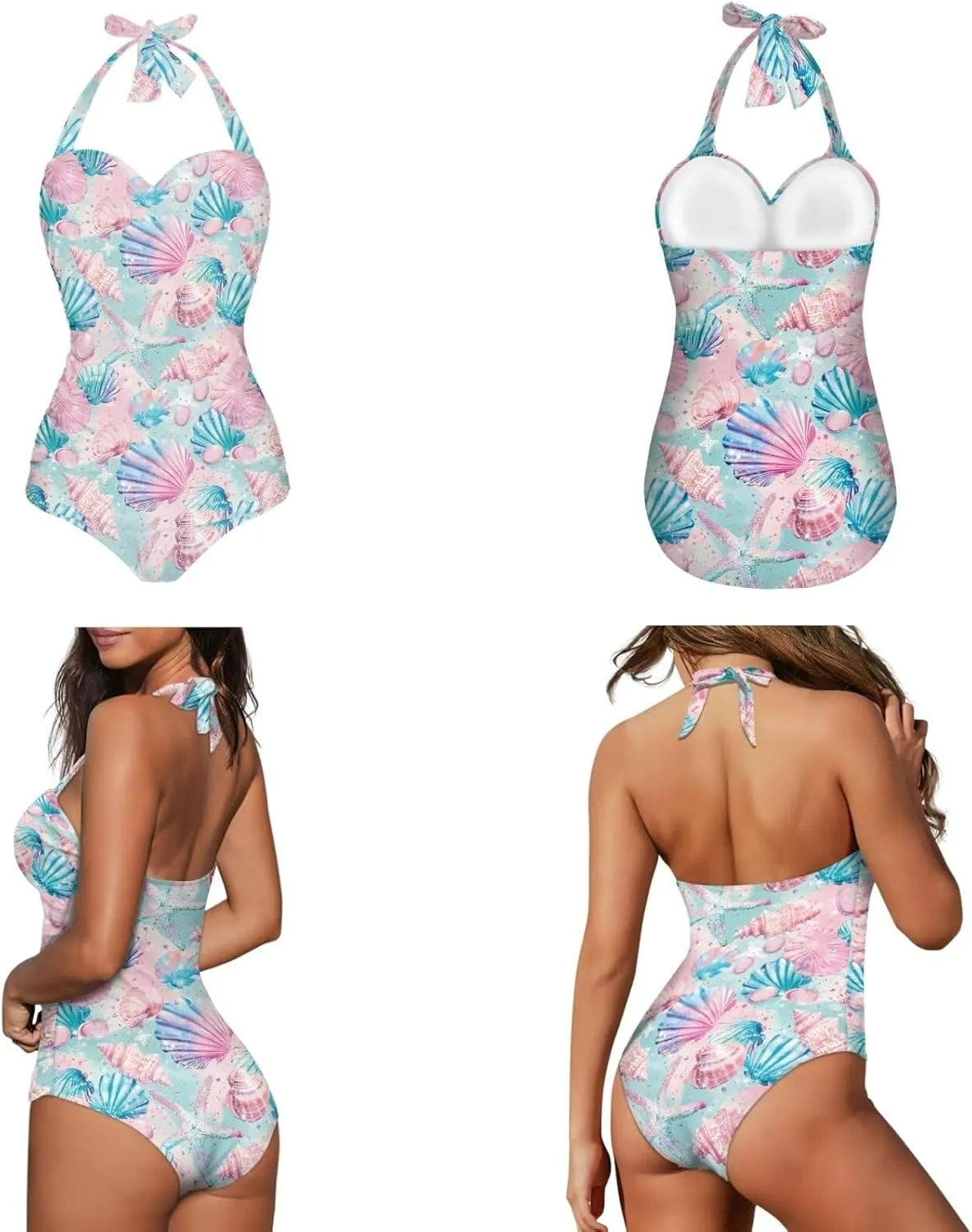 Two Piece Swimsuits One Piece Bathing Suit for Women Sexy High Waisted Bikini Bottoms Tummy Control Beachwear