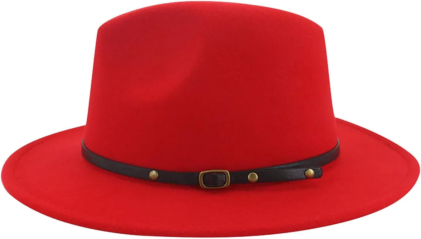 Two Tone Red Bottom Wide Brim Wool Felt Fedora Hat Unisex Floppy Panama Hat Cowboy Cap Sunhat Casual Jazz Hats for Men Women