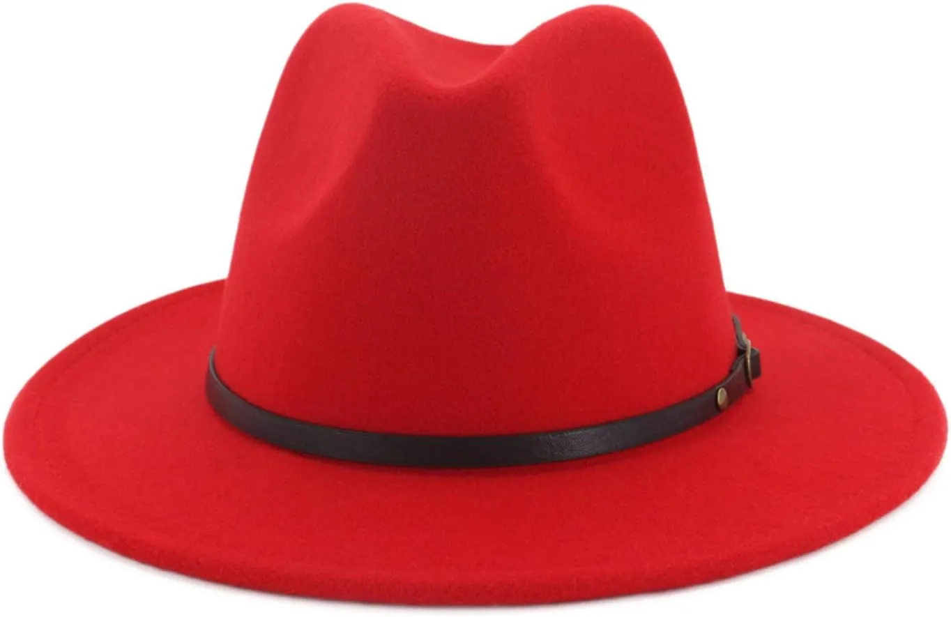 Two Tone Red Bottom Wide Brim Wool Felt Fedora Hat Unisex Floppy Panama Hat Cowboy Cap Sunhat Casual Jazz Hats for Men Women