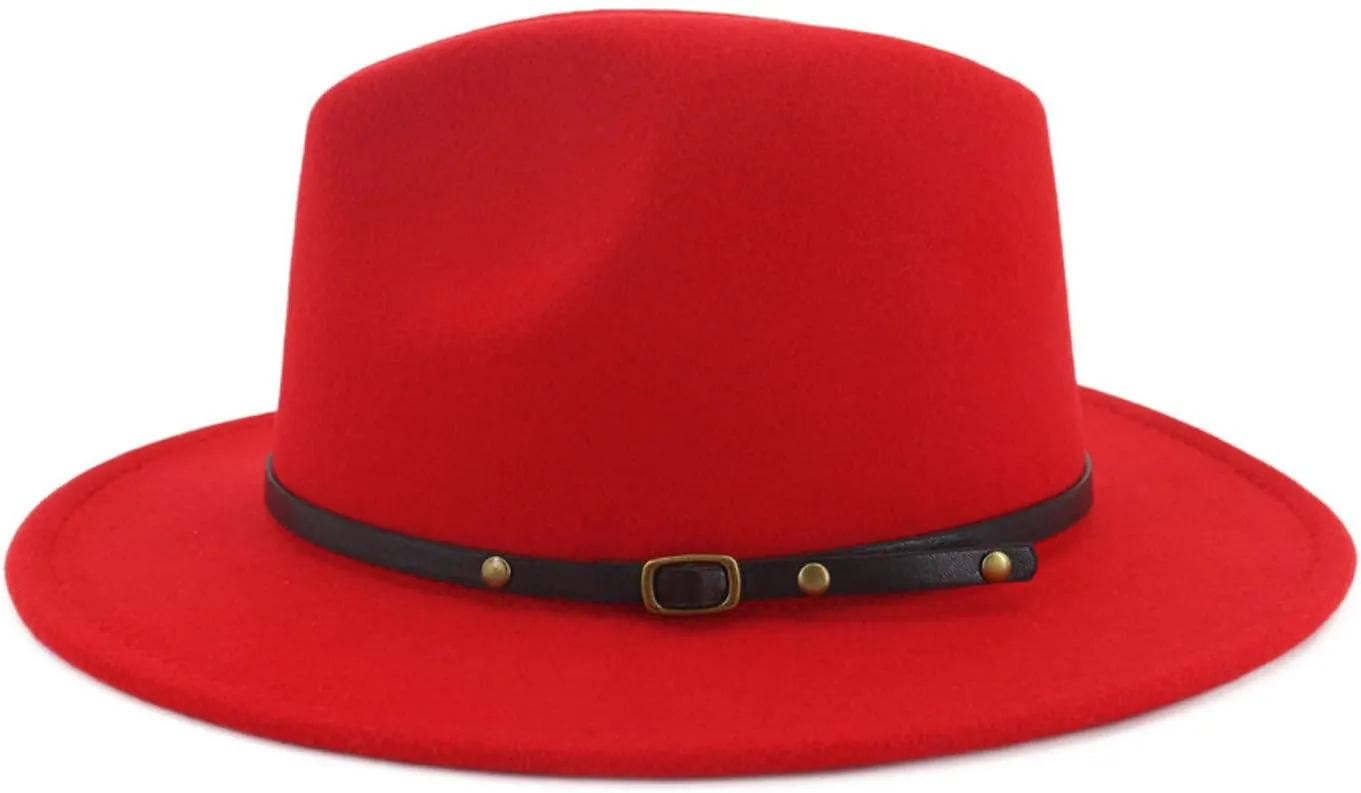 Two Tone Red Bottom Wide Brim Wool Felt Fedora Hat Unisex Floppy Panama Hat Cowboy Cap Sunhat Casual Jazz Hats for Men Women