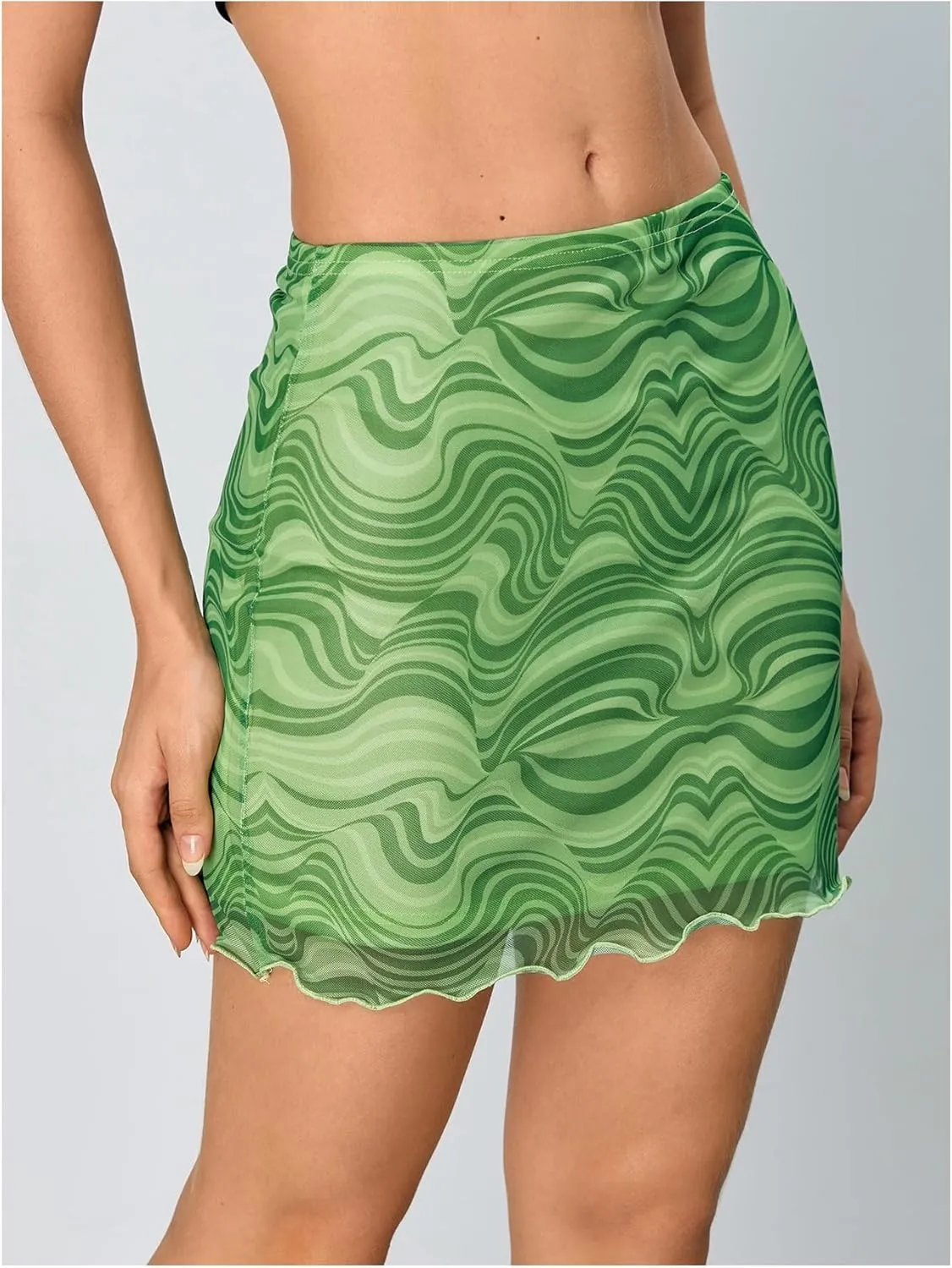 Verdusa Women's Floral Mesh Overlay Elastic Waist Bodycon Mini Skirt