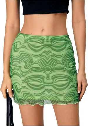 Verdusa Women's Floral Mesh Overlay Elastic Waist Bodycon Mini Skirt