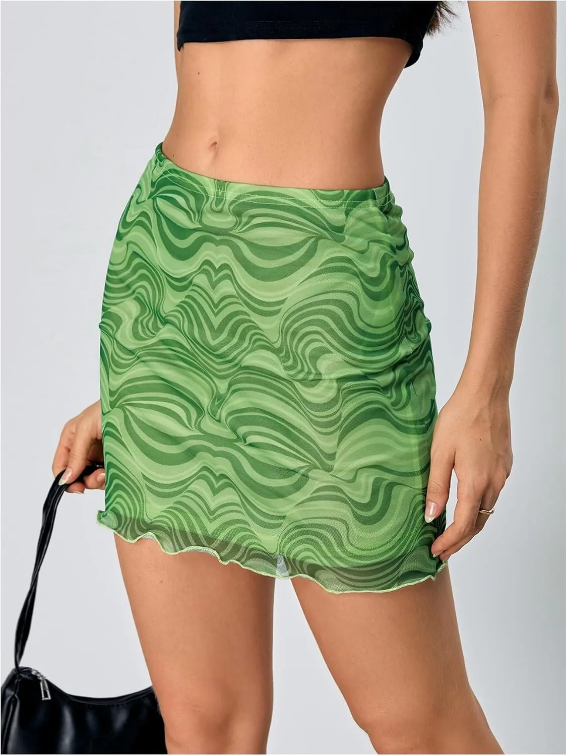 Verdusa Women's Floral Mesh Overlay Elastic Waist Bodycon Mini Skirt