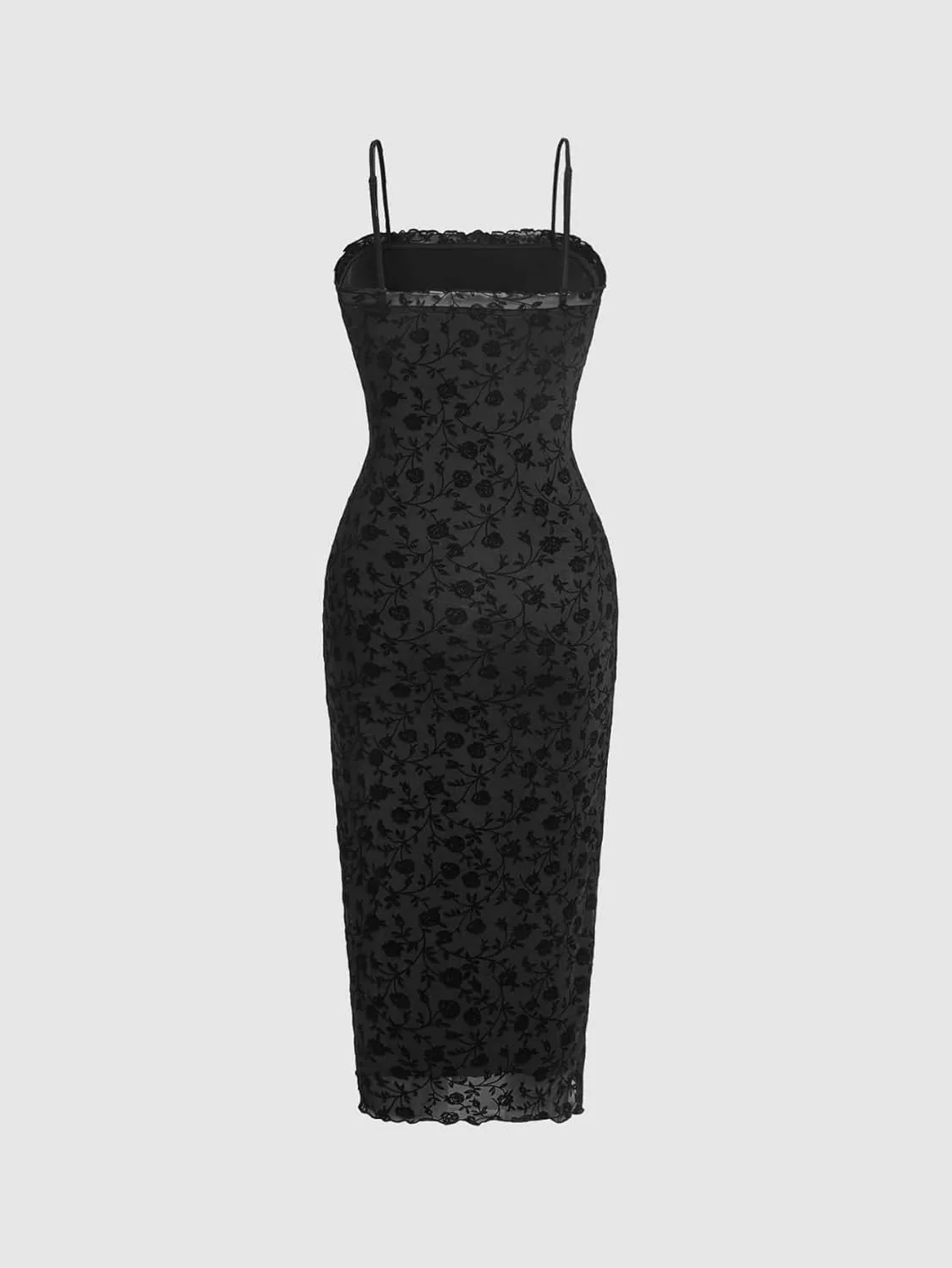 Verdusa Women's Floral Print Mesh Lettuce Trim Sleeveless Bodycon Long Cami Dress