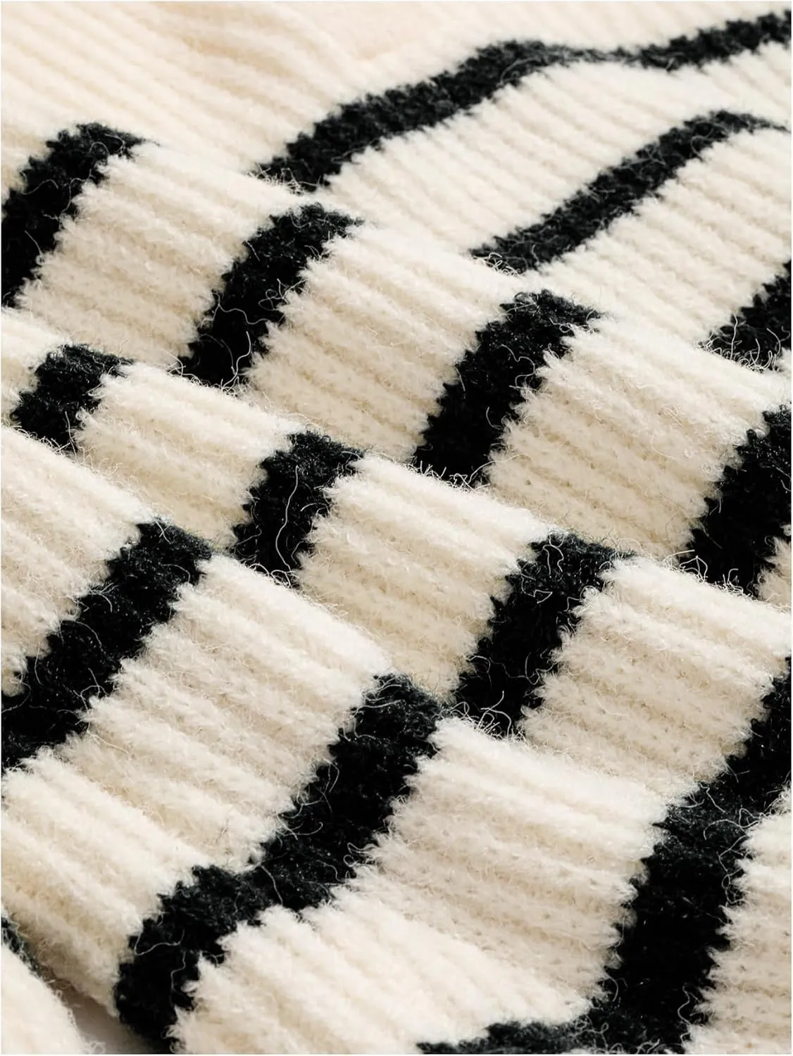 Verdusa Women's Striped V Neck Collared Pullover Sweaters Long Sleeve Knit Tops