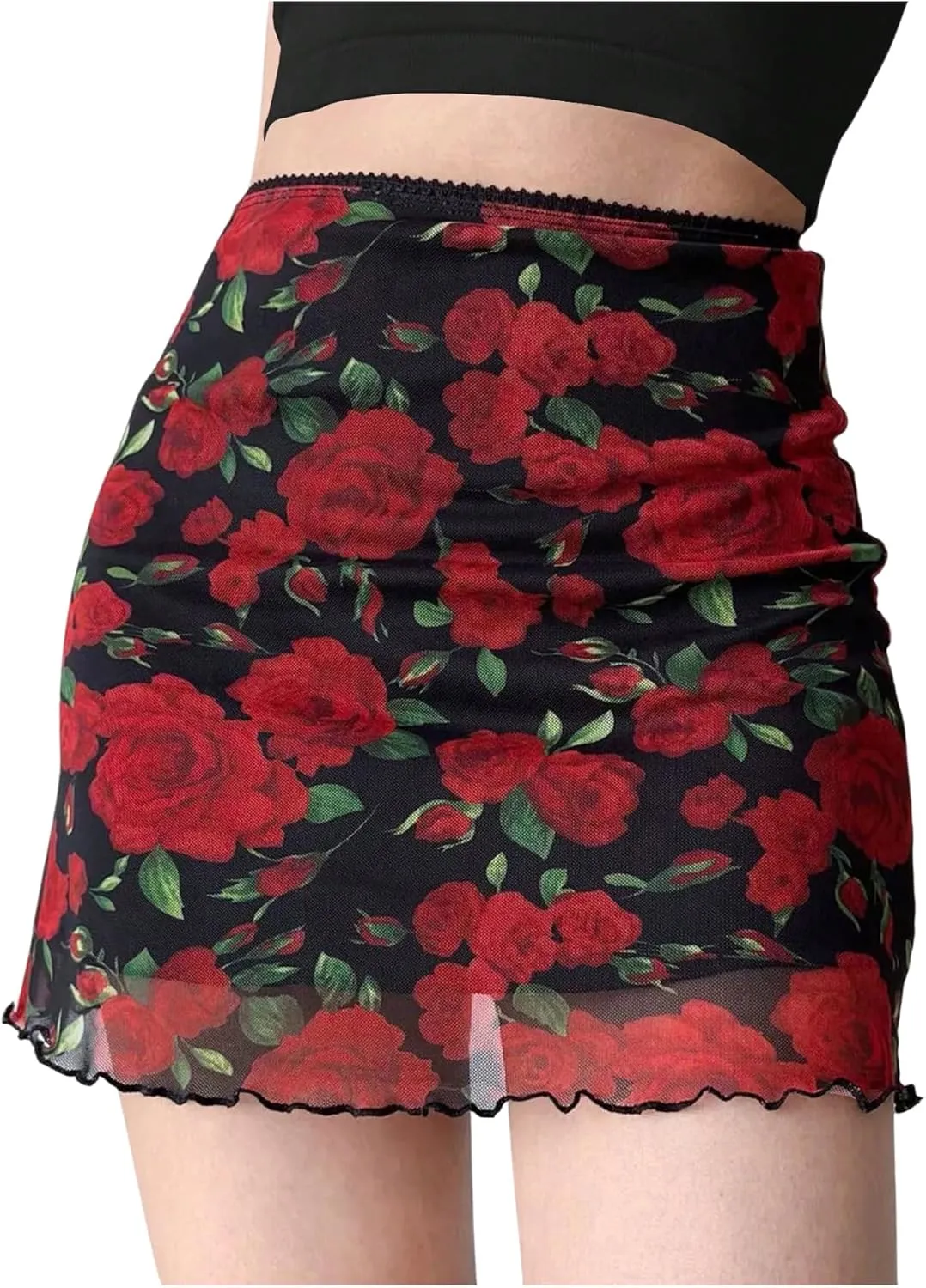 Verdusa Women's Summer Rose Floral Print Bodycon Skirt Boho Layered Mini Skirts