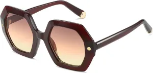 Vintage Polygon Sunglasses for Women Fashion Metal Rivets Uv400 Trending Men Gradient