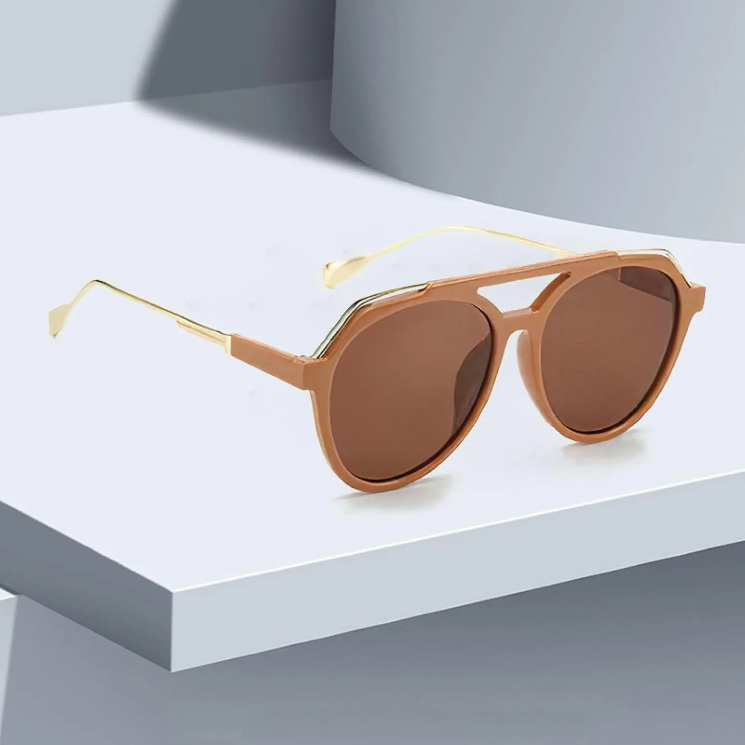 Vintage Sunglasses Gradient Lenses, Fashionable Glasses Double Bridge Glasses Metal for Men Women