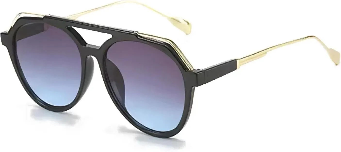 Vintage Sunglasses Gradient Lenses, Fashionable Glasses Double Bridge Glasses Metal for Men Women