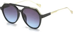 Vintage Sunglasses Gradient Lenses, Fashionable Glasses Double Bridge Glasses Metal for Men Women
