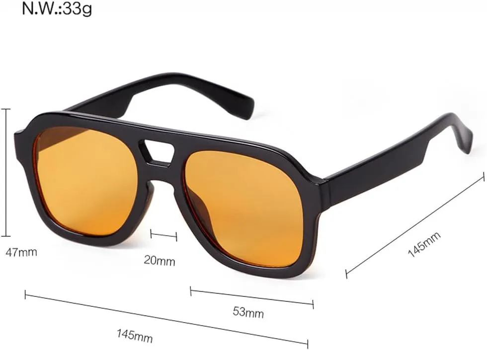 Vintage Tortoiseshell Blue Sunglasses Women Men Fashion Double Bridge Orange Lens Sun Glasses UV