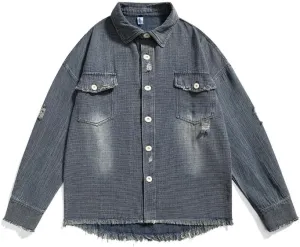 Vsadsau Vintage Washed Denim Shirt Jacket Turn Down Collar Couple Jackets For Men And Women Youth Coats