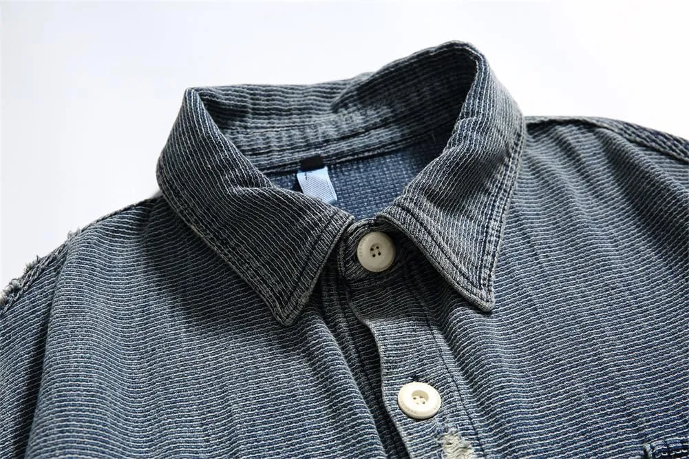 Vsadsau Vintage Washed Denim Shirt Jacket Turn Down Collar Couple Jackets For Men And Women Youth Coats
