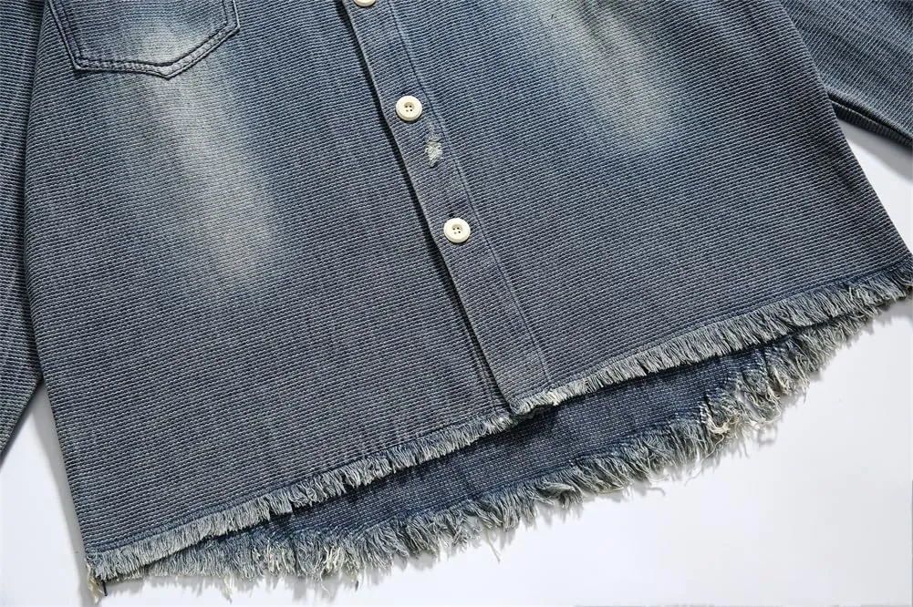 Vsadsau Vintage Washed Denim Shirt Jacket Turn Down Collar Couple Jackets For Men And Women Youth Coats