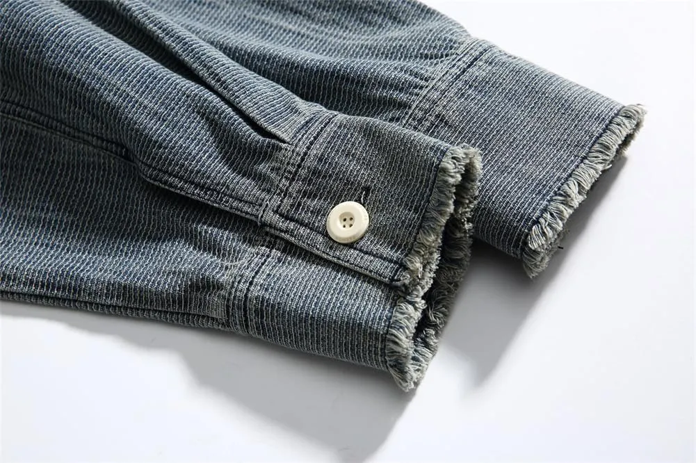 Vsadsau Vintage Washed Denim Shirt Jacket Turn Down Collar Couple Jackets For Men And Women Youth Coats