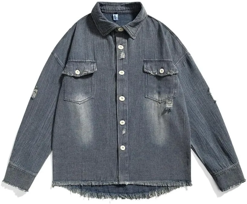 Vsadsau Vintage Washed Denim Shirt Jacket Turn Down Collar Couple Jackets For Men And Women Youth Coats