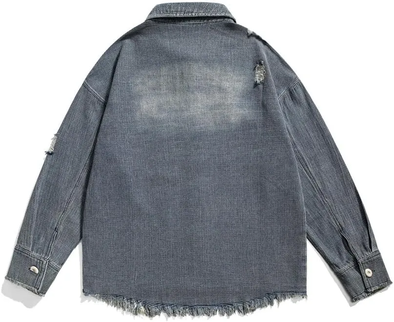 Vsadsau Vintage Washed Denim Shirt Jacket Turn Down Collar Couple Jackets For Men And Women Youth Coats