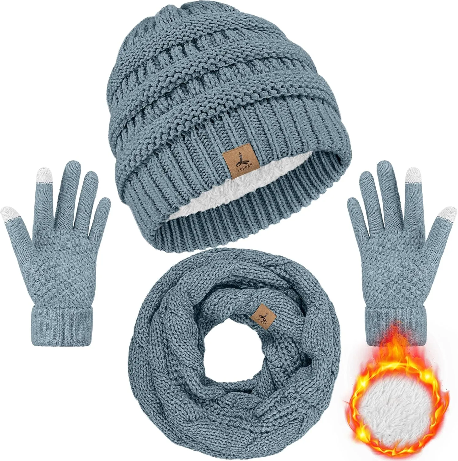 Warm Fleece Knit Winter Hat, Scarf & Touch Screen Gloves Set - Unisex Adult Winter Gifts