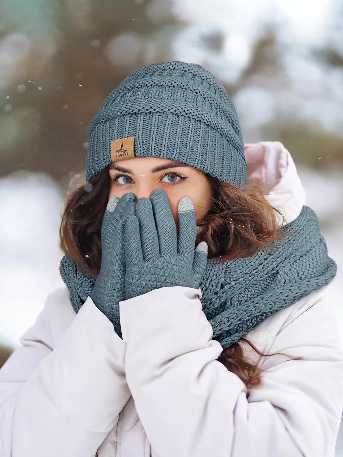Warm Fleece Knit Winter Hat, Scarf & Touch Screen Gloves Set - Unisex Adult Winter Gifts