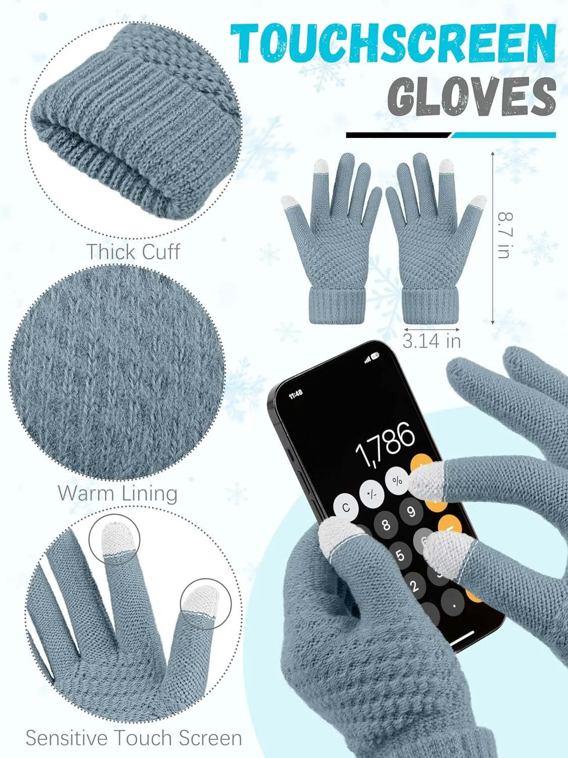Warm Fleece Knit Winter Hat, Scarf & Touch Screen Gloves Set - Unisex Adult Winter Gifts