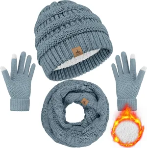 Warm Fleece Knit Winter Hat, Scarf & Touch Screen Gloves Set - Unisex Adult Winter Gifts