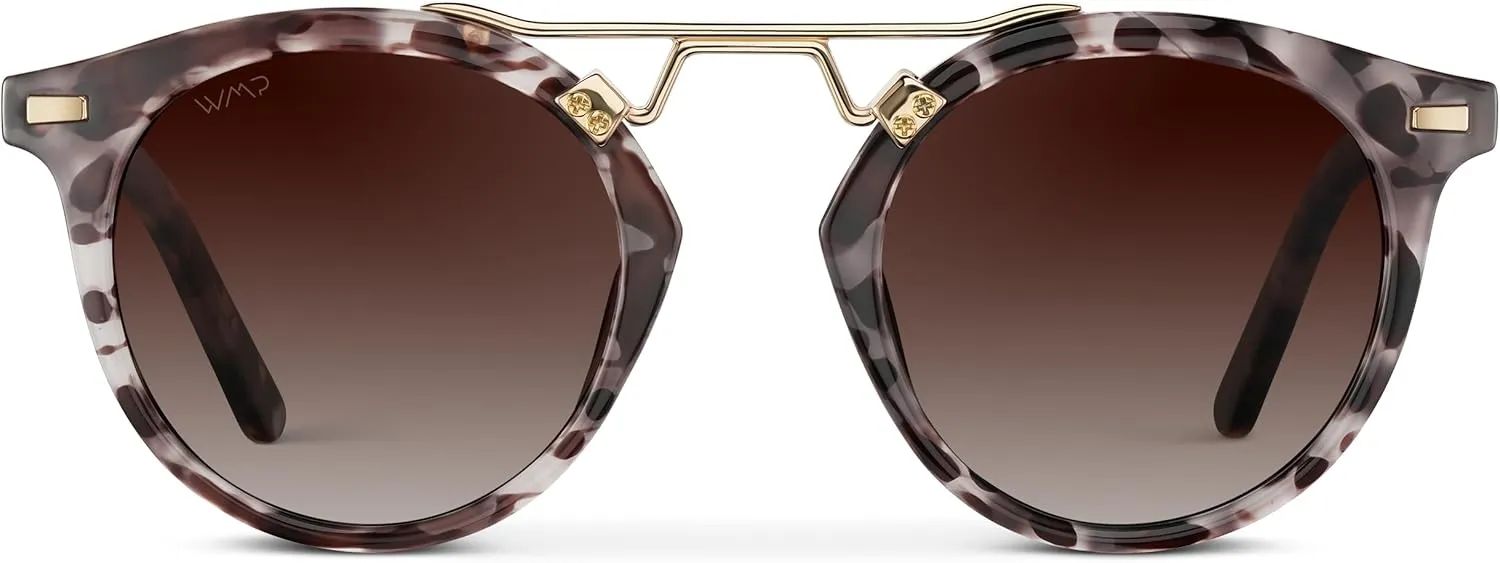 WearMe Pro - Women's Polarized, Round Retro, Double-Bridge Vintage Sunglasses