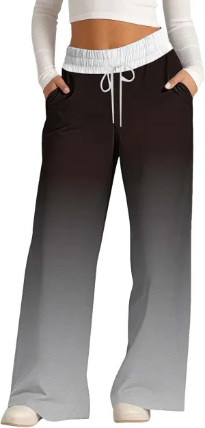 Wide Leg Baggy Pants Fashion Lacing Solid Color Waist Waist Wide Leg Casual Pants Fleece Joggers Womens Wide Leg