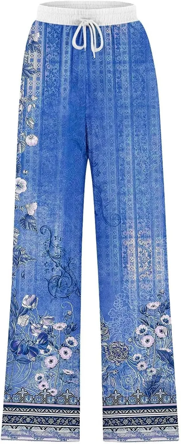 Wide Leg Baggy Pants Fashion Lacing Solid Color Waist Waist Wide Leg Casual Pants Fleece Joggers Womens Wide Leg