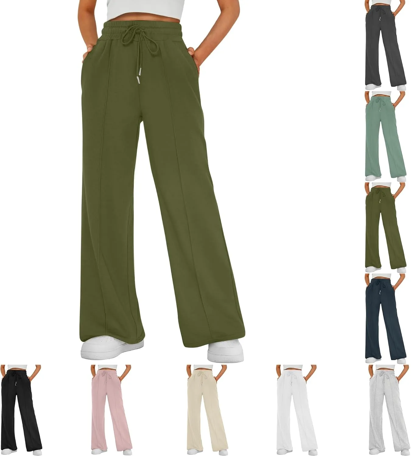 Wide Leg Sweatpants Women Baggy Drawstring High Waisted Flare Pants Y2K Lightweight Joggers with Pockets