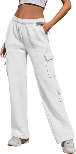 Wide Leg Sweatpants Women Baggy High Waisted Cargo Pants Casual Comfy Workout Lounge Pants with Pockets