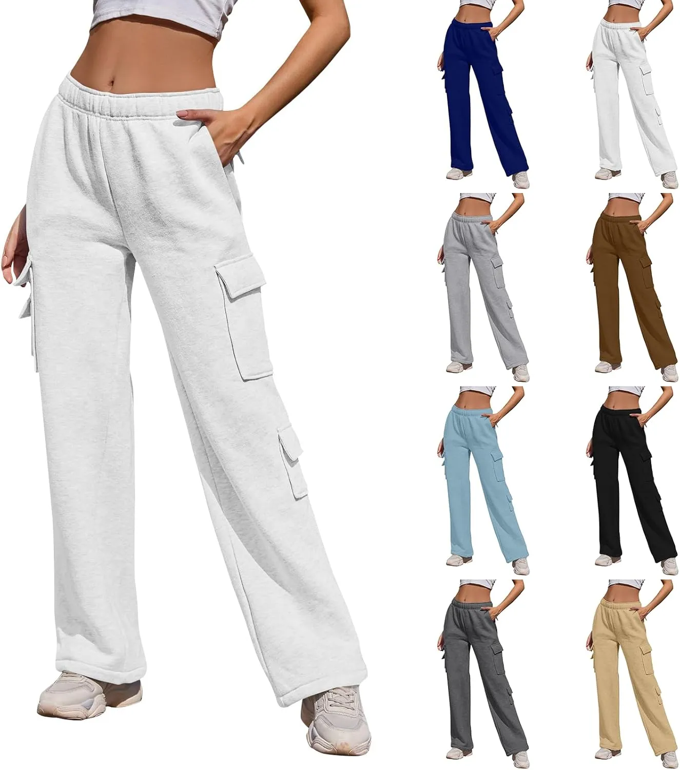 Wide Leg Sweatpants Women Baggy High Waisted Cargo Pants Casual Comfy Workout Lounge Pants with Pockets