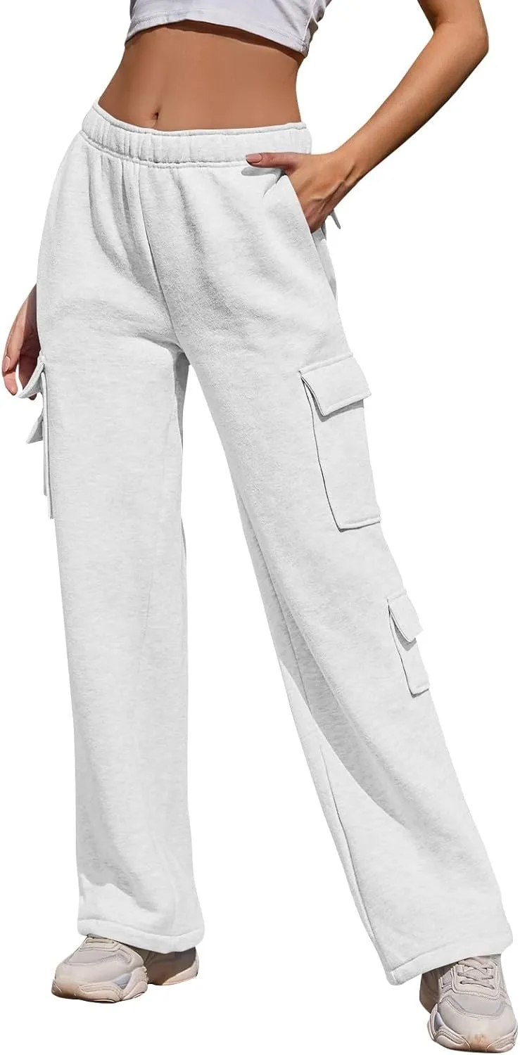Wide Leg Sweatpants Women Baggy High Waisted Cargo Pants Casual Comfy Workout Lounge Pants with Pockets