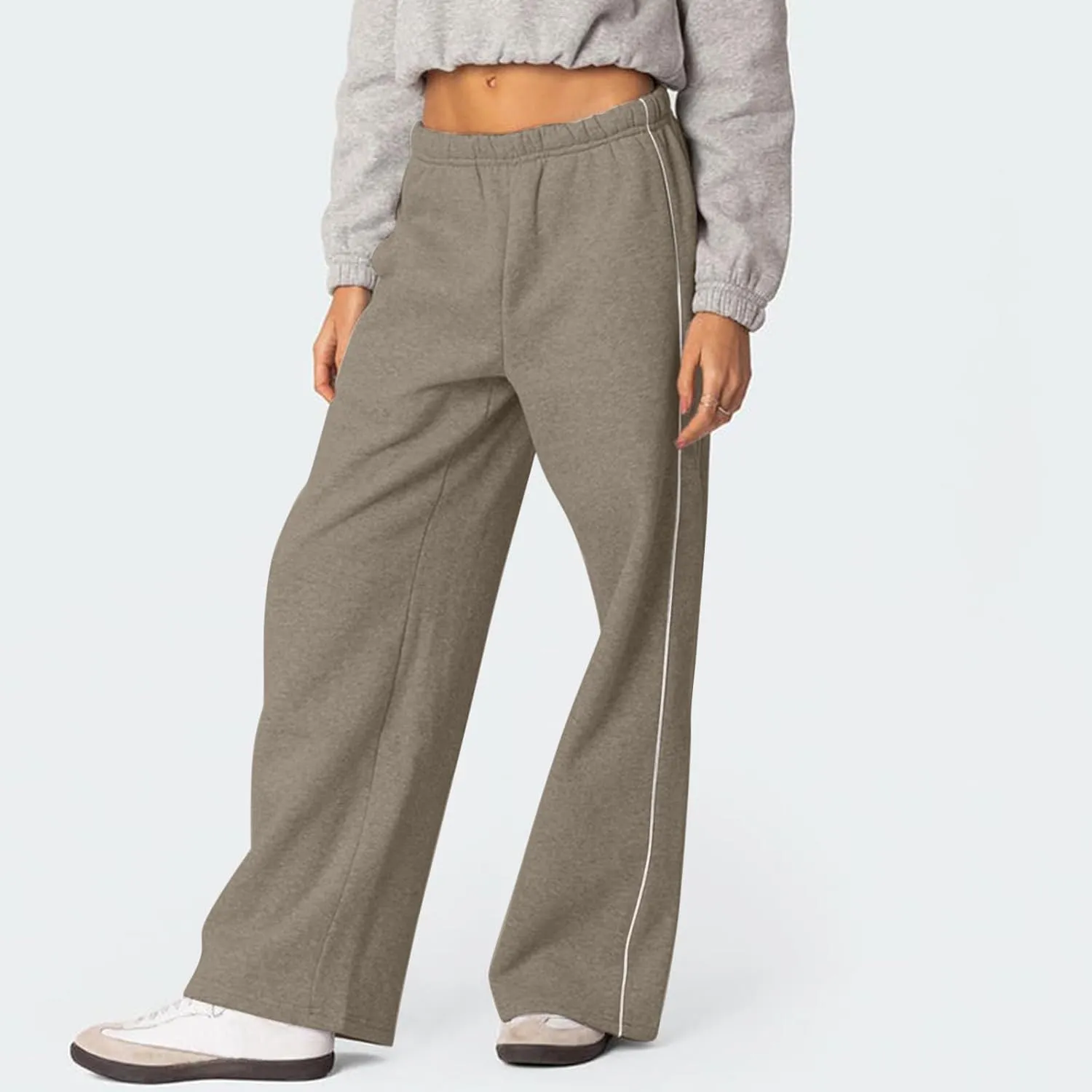 Wide Leg Sweatpants Women Casual Comfy Elastic Low Rise Lounge Pants with Pockets Baggy Fleece Cotton Joggers
