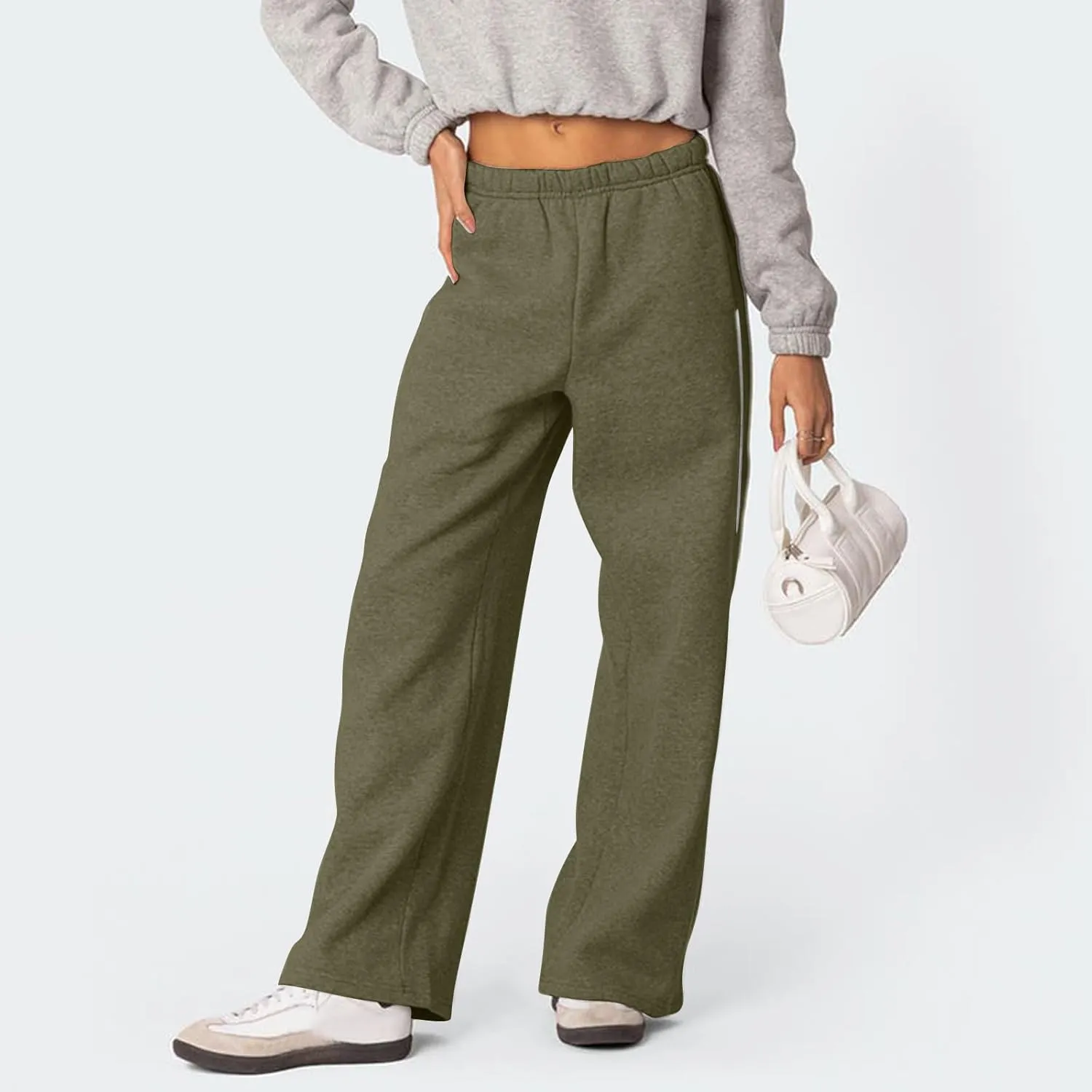 Wide Leg Sweatpants Women Casual Comfy Elastic Low Rise Lounge Pants with Pockets Baggy Fleece Cotton Joggers