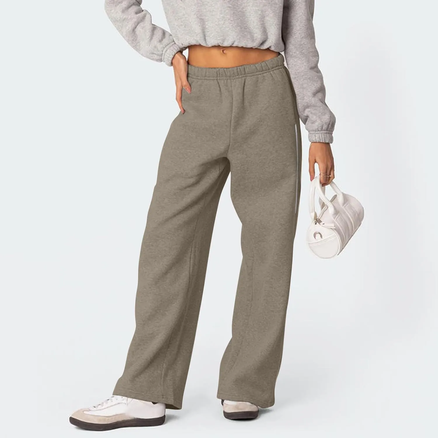 Wide Leg Sweatpants Women Casual Comfy Elastic Low Rise Lounge Pants with Pockets Baggy Fleece Cotton Joggers