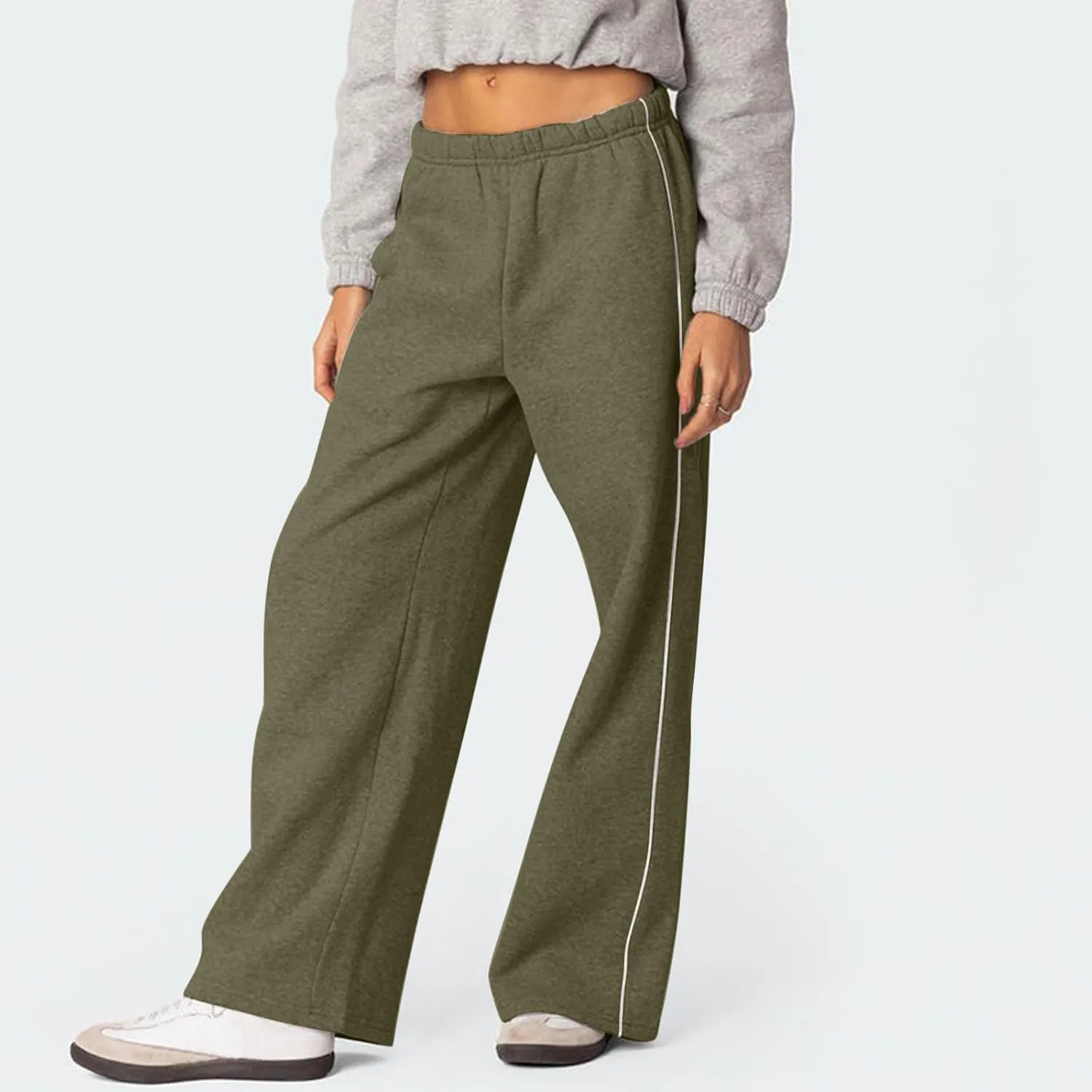 Wide Leg Sweatpants Women Casual Comfy Elastic Low Rise Lounge Pants with Pockets Baggy Fleece Cotton Joggers
