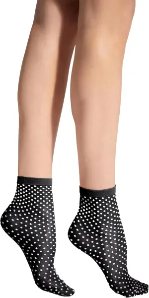 Wolford Satin Touch Dots Socks For Women No Show Iconic Sheer-Opaque Design Elegant Three-Dimensional Dot Effect Soft Cuffs