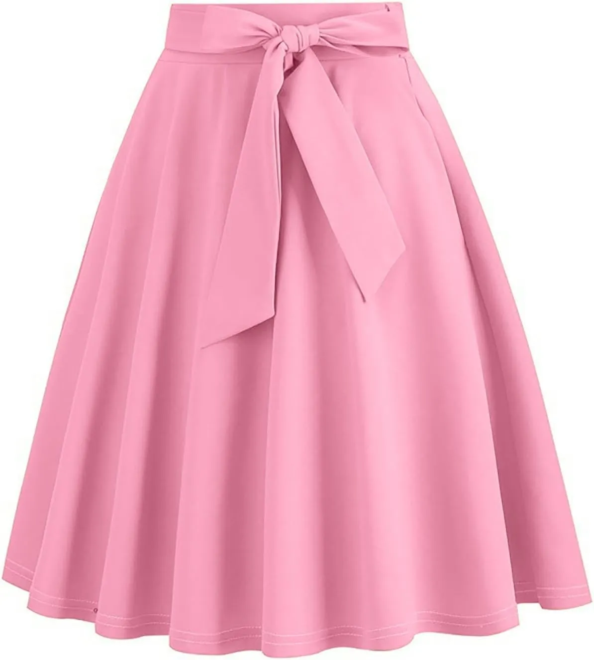 Women Elegant Hepburn Style Midi Skirt, High Waist Ruffle Ruched Swing Skirts Fashion Rockabilly Prom Party Clothes