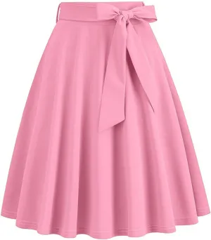 Women Elegant Hepburn Style Midi Skirt, High Waist Ruffle Ruched Swing Skirts Fashion Rockabilly Prom Party Clothes