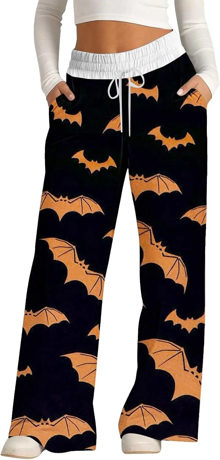 Women Halloween Trendy Sweatpants for Wide Leg Cotton Linen Explosion Loose Trousers Womens Wide Leg Sweatpants