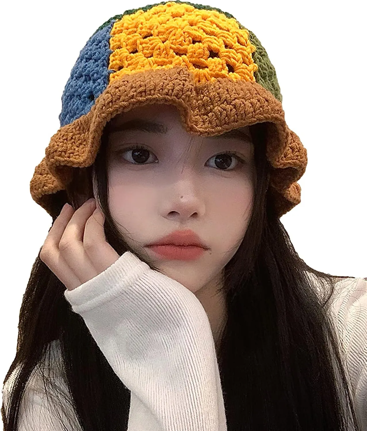 Women Knitted Bucket Hats Handmade Cloche Crochet Milk Cotton Fisherman Hat Travel Beach Floral Hobo Cap Falbala Brim