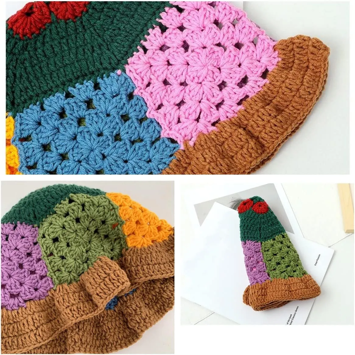 Women Knitted Bucket Hats Handmade Cloche Crochet Milk Cotton Fisherman Hat Travel Beach Floral Hobo Cap Falbala Brim