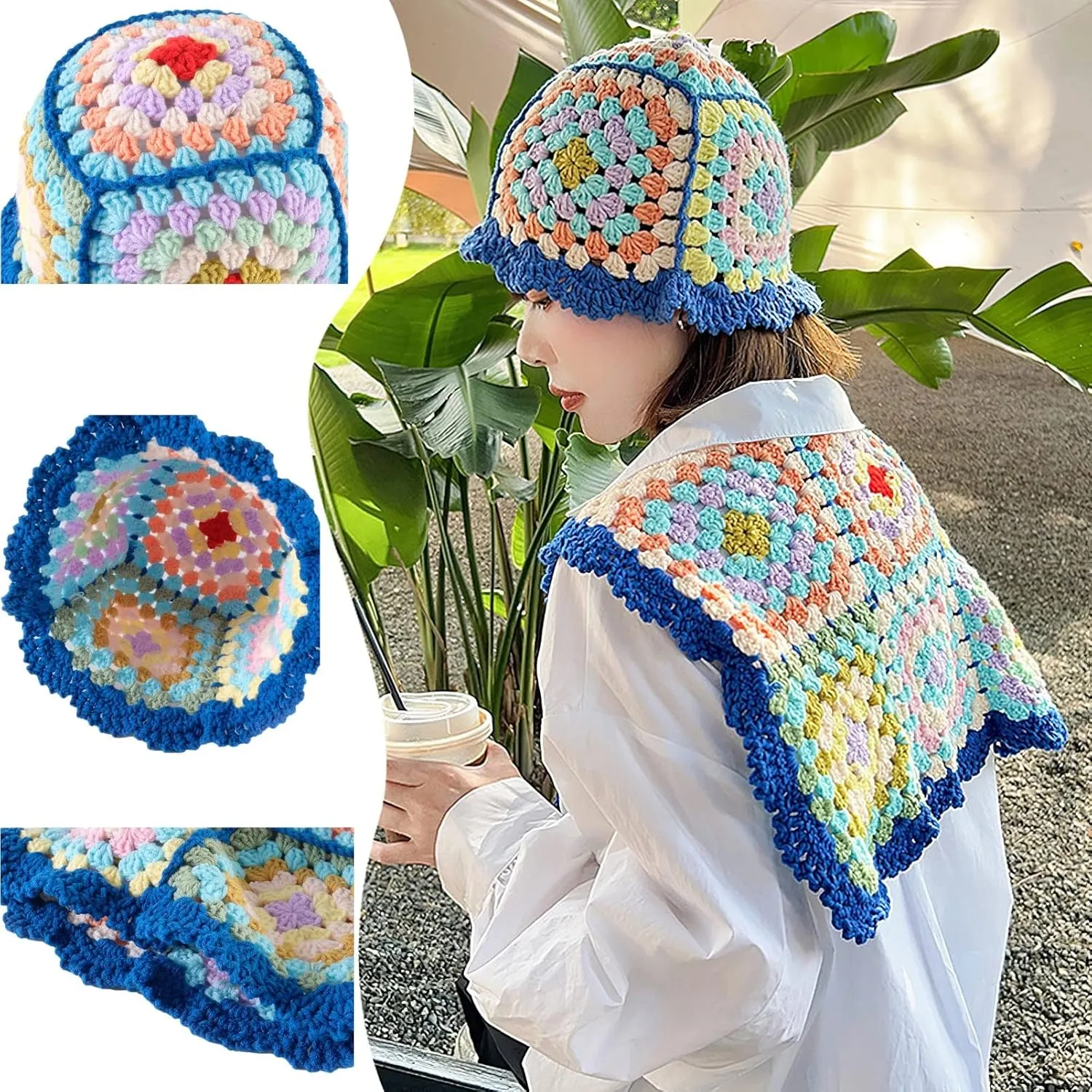 Women Knitted Bucket Hats Handmade Cloche Crochet Milk Cotton Fisherman Hat Travel Beach Floral Hobo Cap Falbala Brim