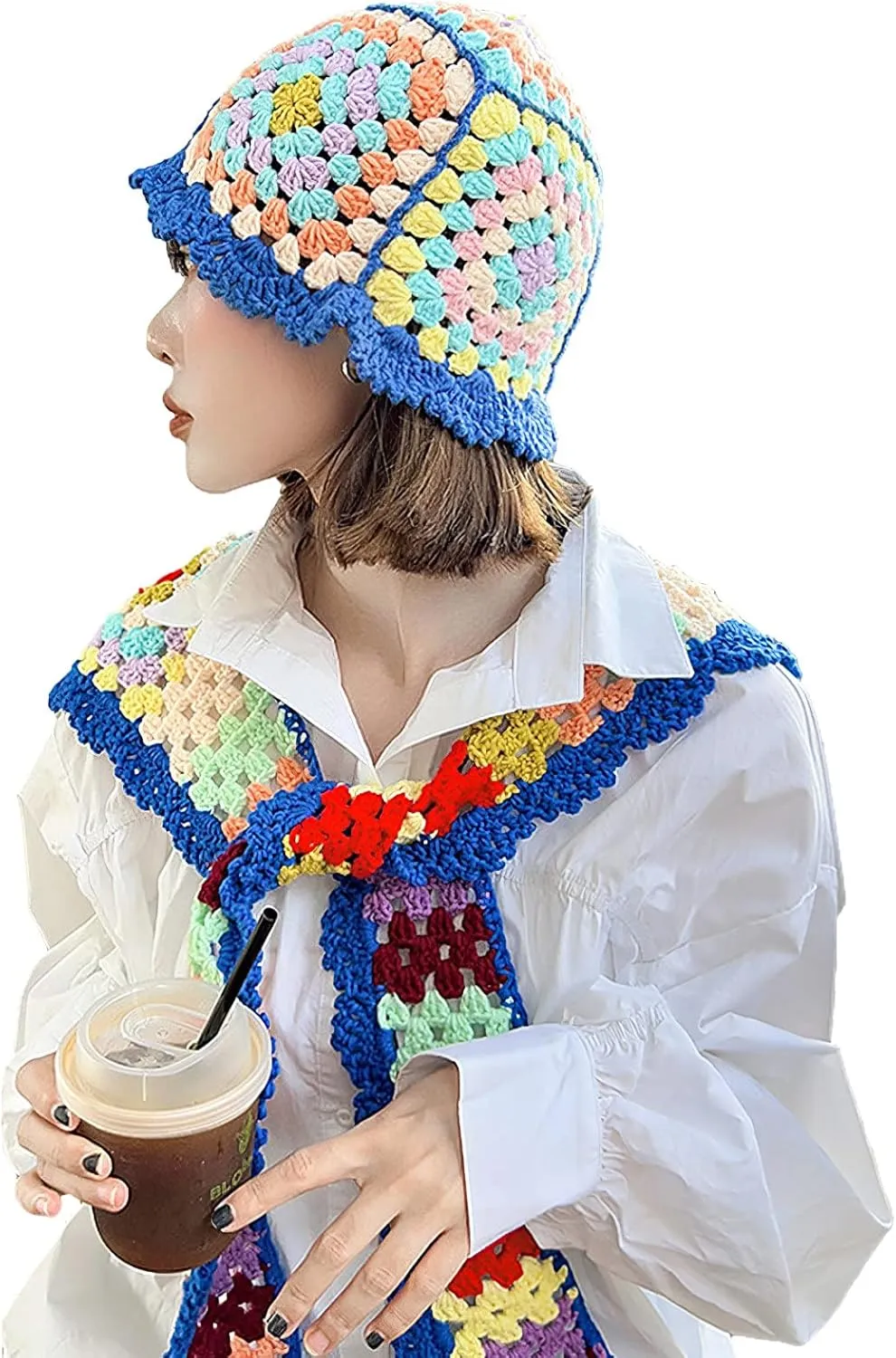 Women Knitted Bucket Hats Handmade Cloche Crochet Milk Cotton Fisherman Hat Travel Beach Floral Hobo Cap Falbala Brim